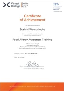 Bashini Food Allergy Awareness Training Certificate 1
